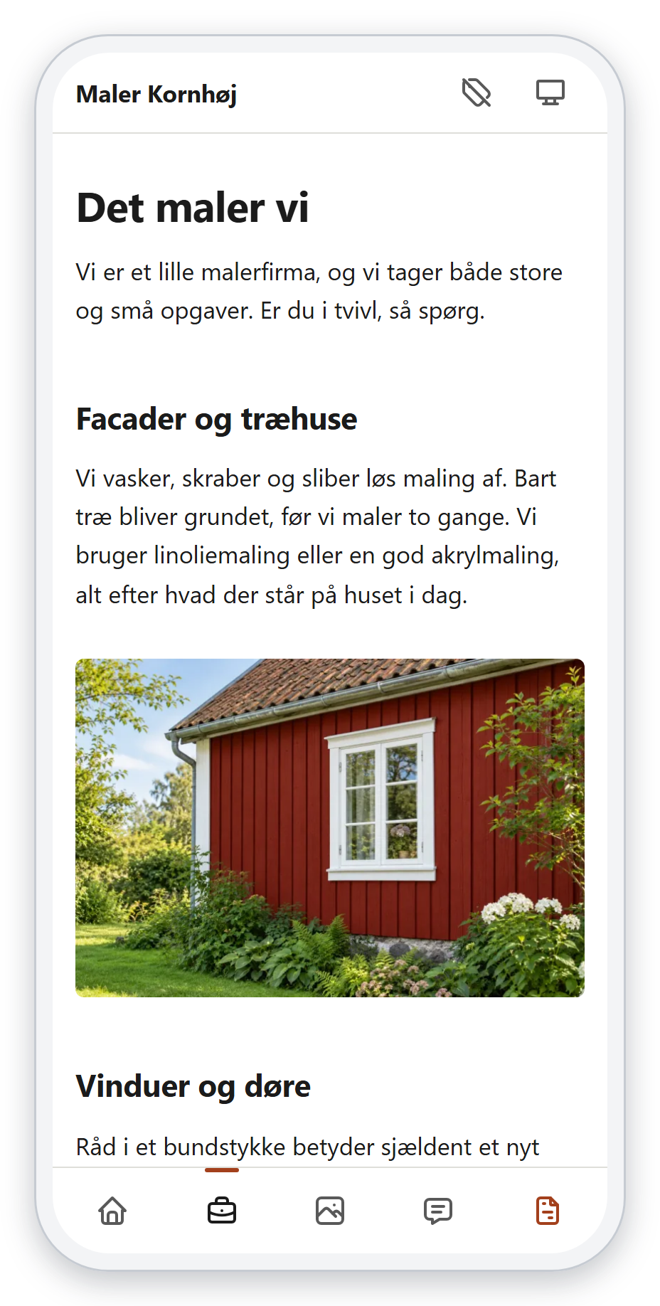 Den samme navigationslinje med kun ikoner, efter at teksten er slået fra